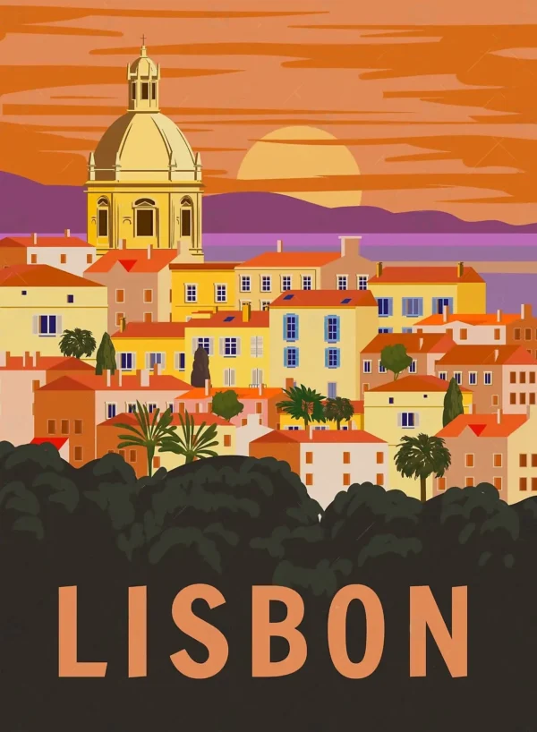 lisbon vintage travel poster